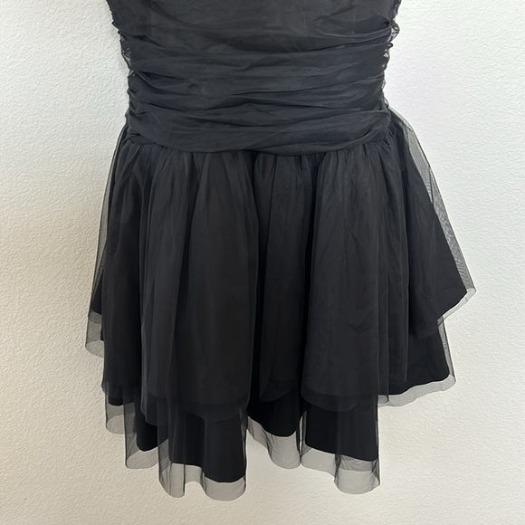Princess Polly Zlatan Black Plunge V Neck Mesh Overlay Tiered Ruched Mini Dress - Picture 5 of 11